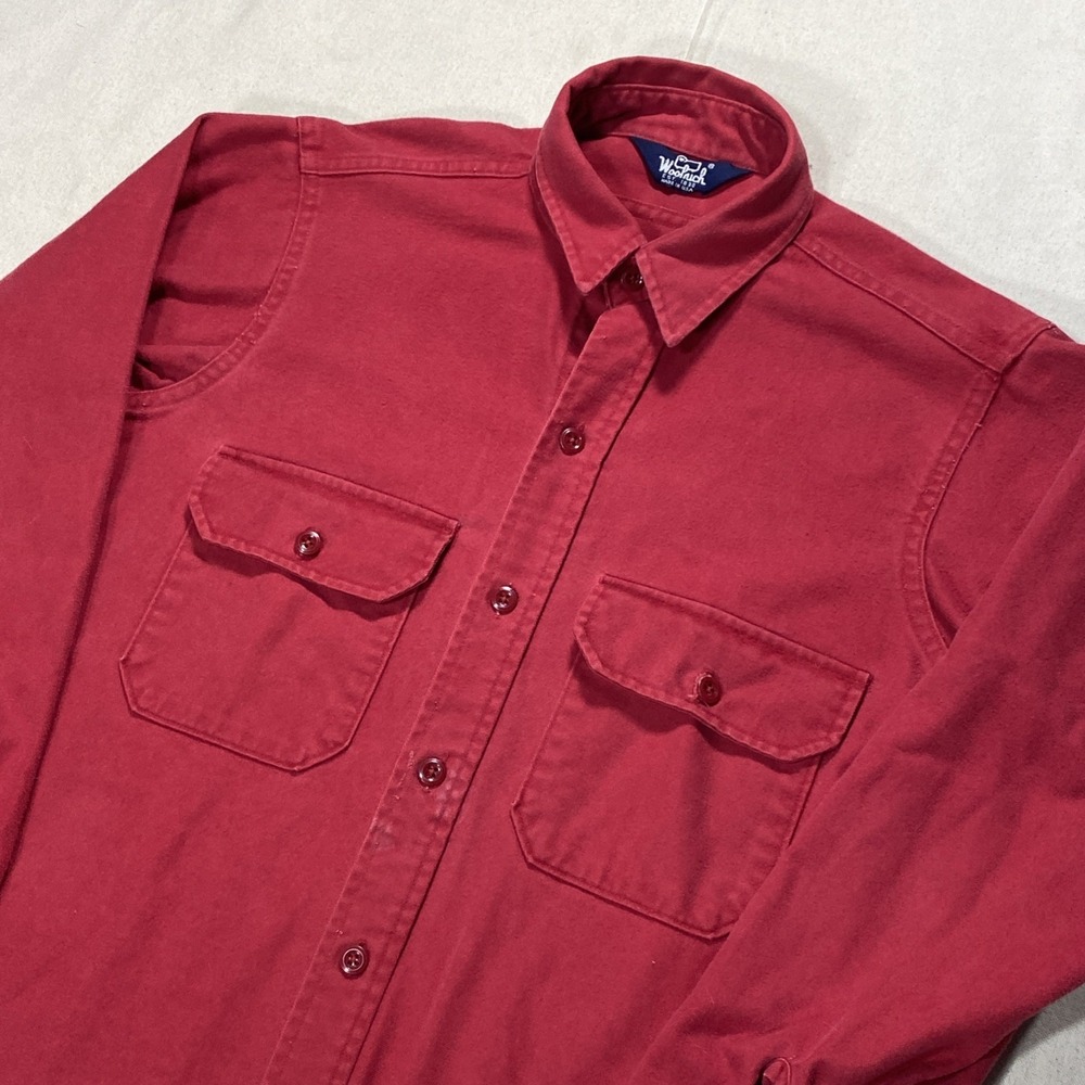 VTG Woolrich Made In USA Shirt Men's M Red Outdoor Long Sleeve Cotton Button Up